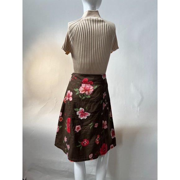 Tommy Hilfiger Y2K Brown Floral Wrap Skirt 6 Brown Floral Cotton - Picture 6 of 16